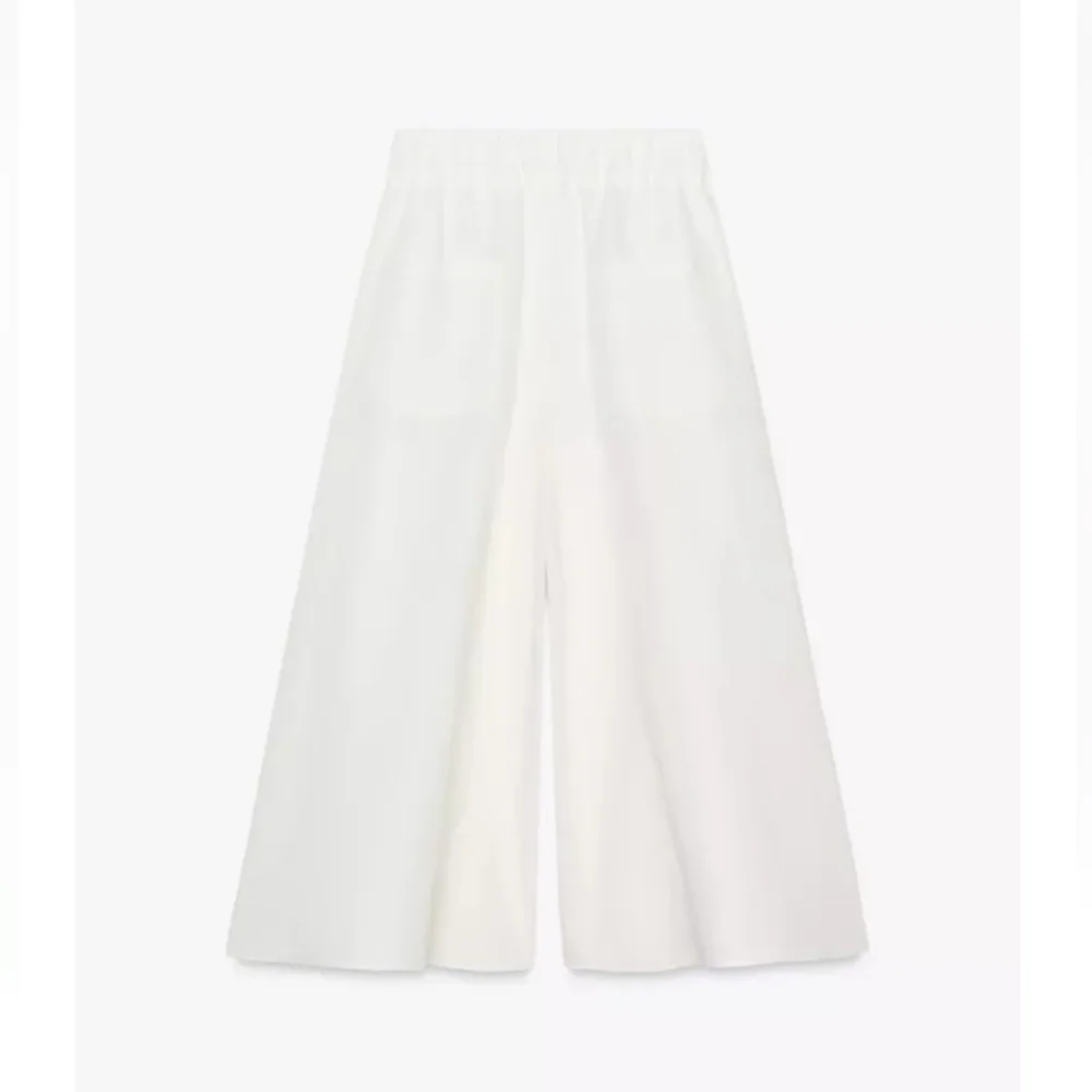 Zara Zw Collection Ecru Linen Volume Wide-Leg Crop Pants Sz-S